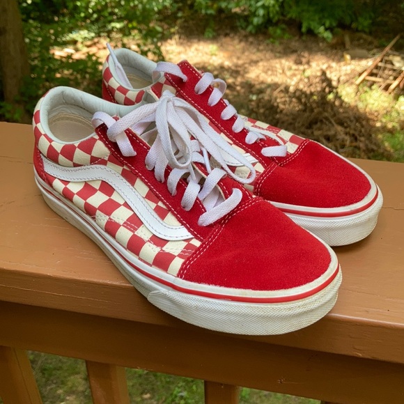 Vans Shoes - Vans red checkerboard and suede sneakers